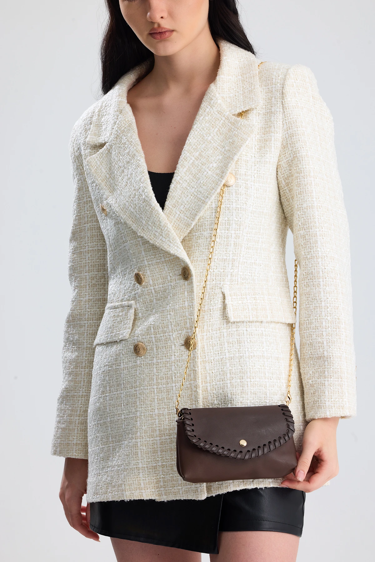 Allegra Zincirli Günlük Mini Kadın Omuz, Kol ve El Çantası - Kahverengi