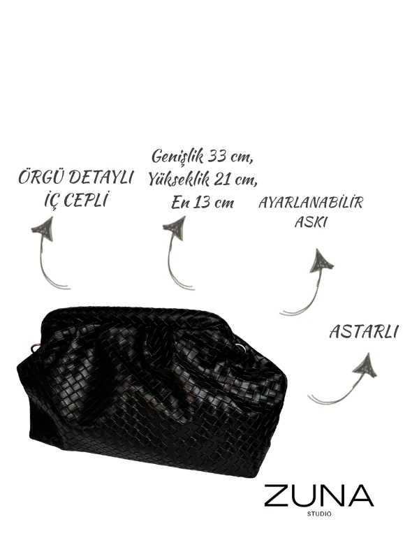 Liora Örgü Detaylı Portföy Kadın Omuz, Kol ve El Çantası - Siyah