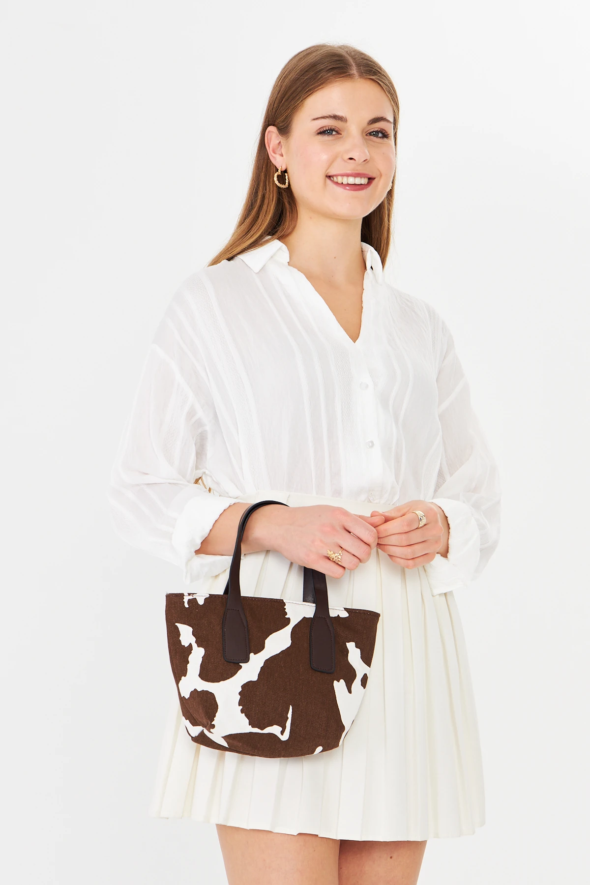 Besti Uzun Askılı Çapraz Çanta - Cow Print Brown