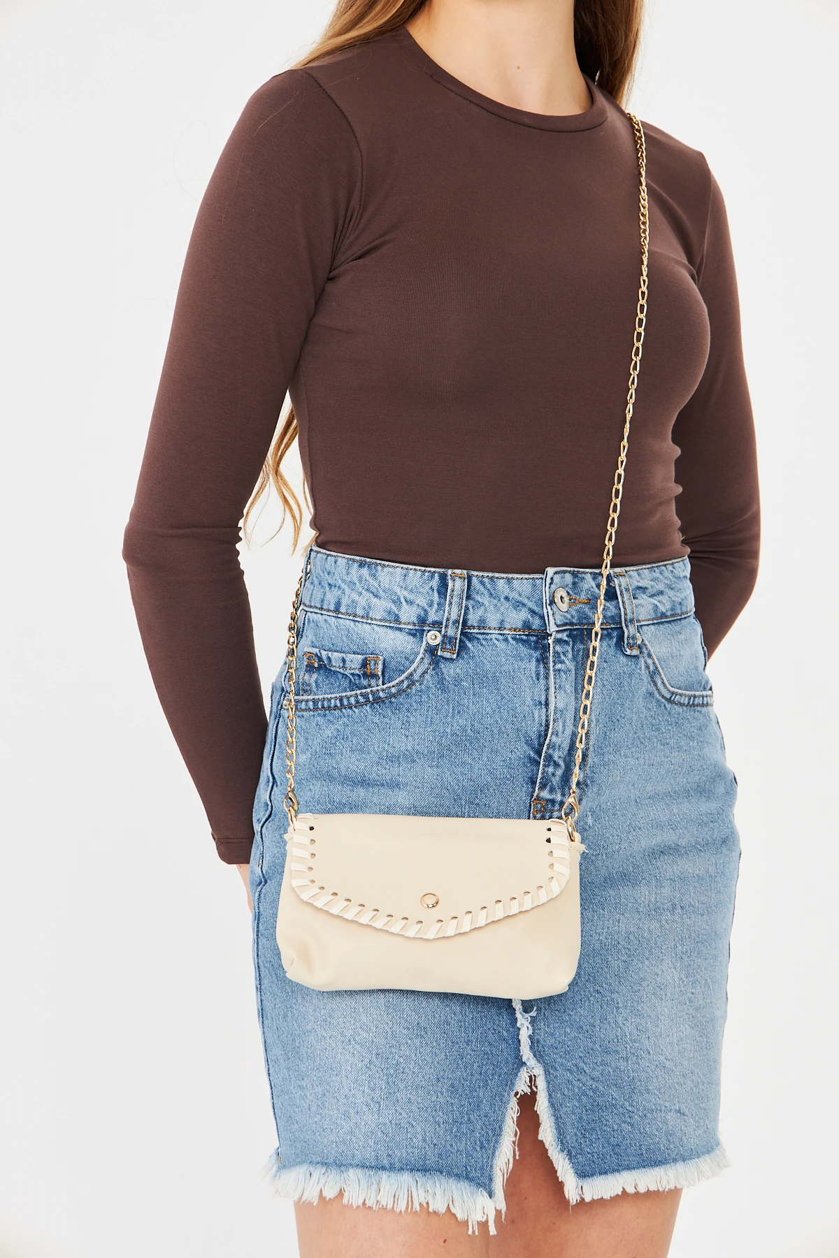 Allegra Zincirli Günlük Mini Kadın Omuz, Kol ve El Çantası - Bej