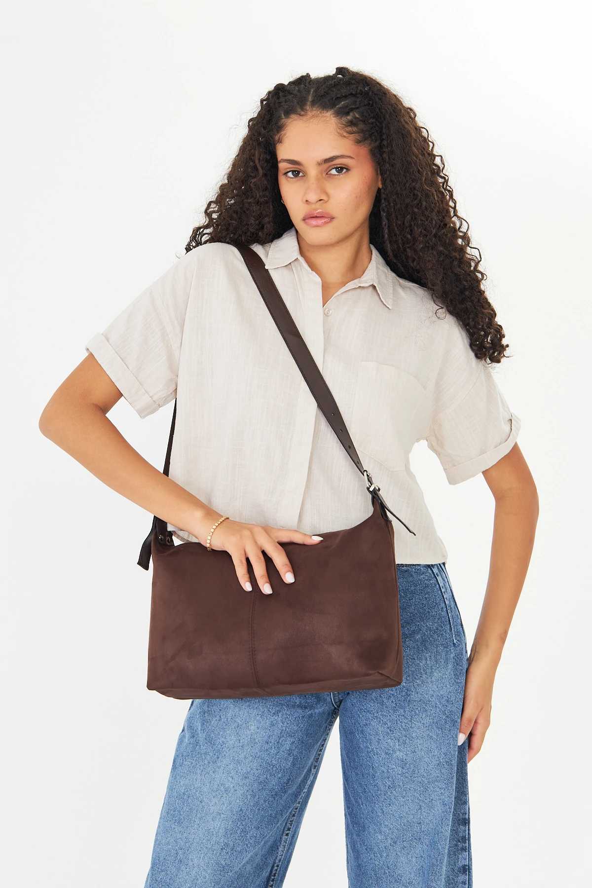 Metro Süet Kadın Omuz, Kol ve El Çantası - Kahverengi