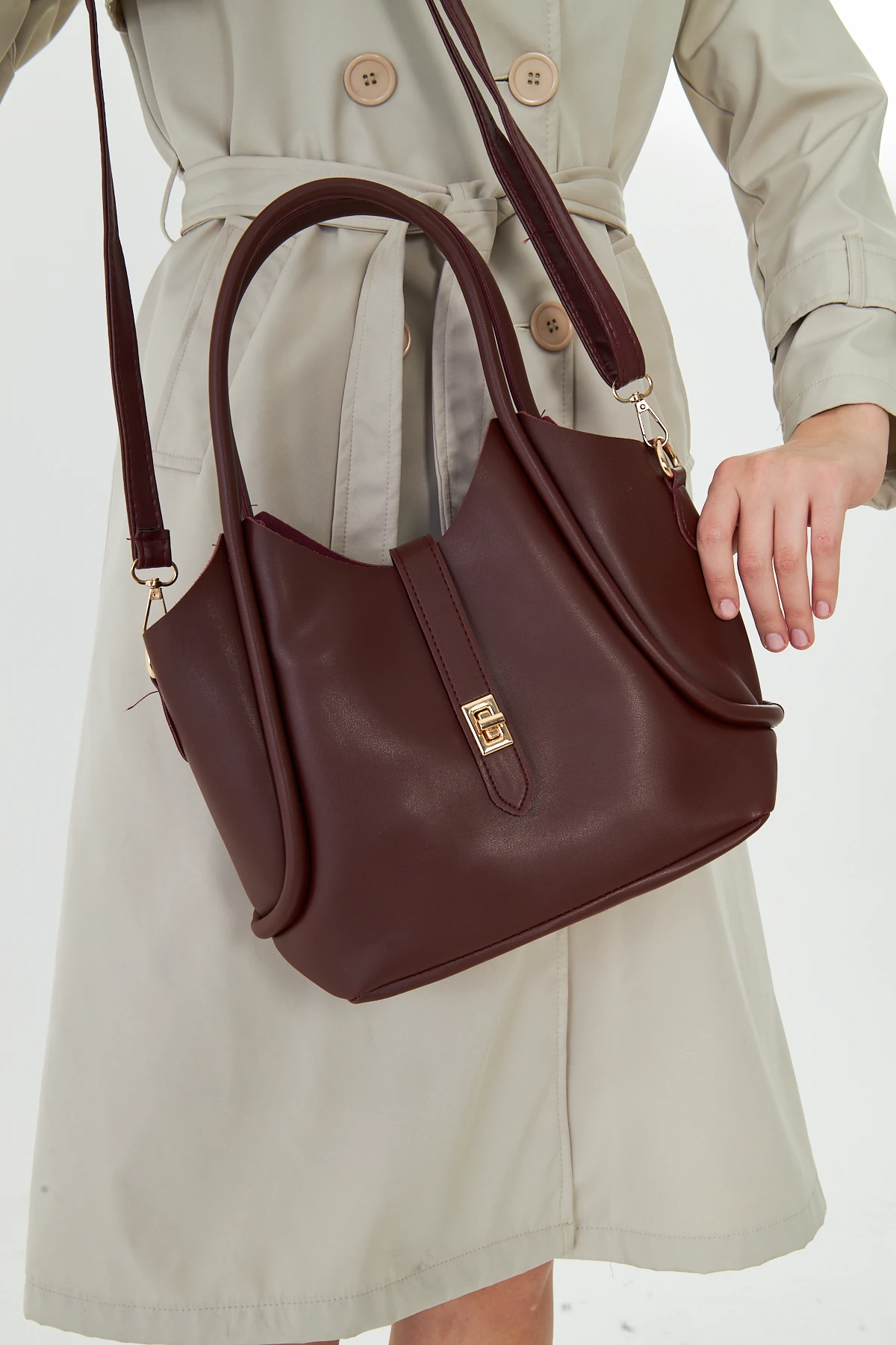 Arlina Çapraz Askılı Yavrulu Kadın Omuz, Kol ve El Çantası - Bordo