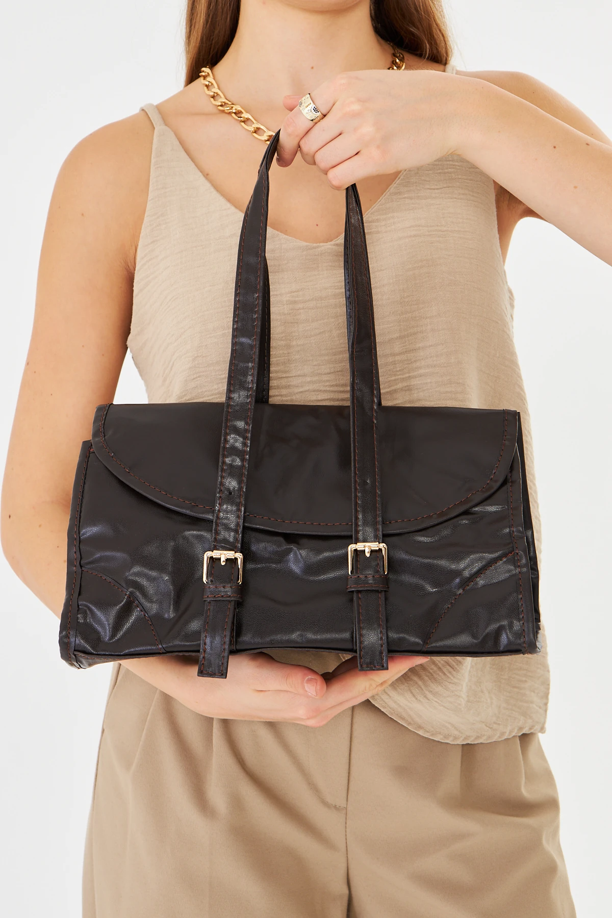 Nima Vintage Baget Çanta - Kahverengi