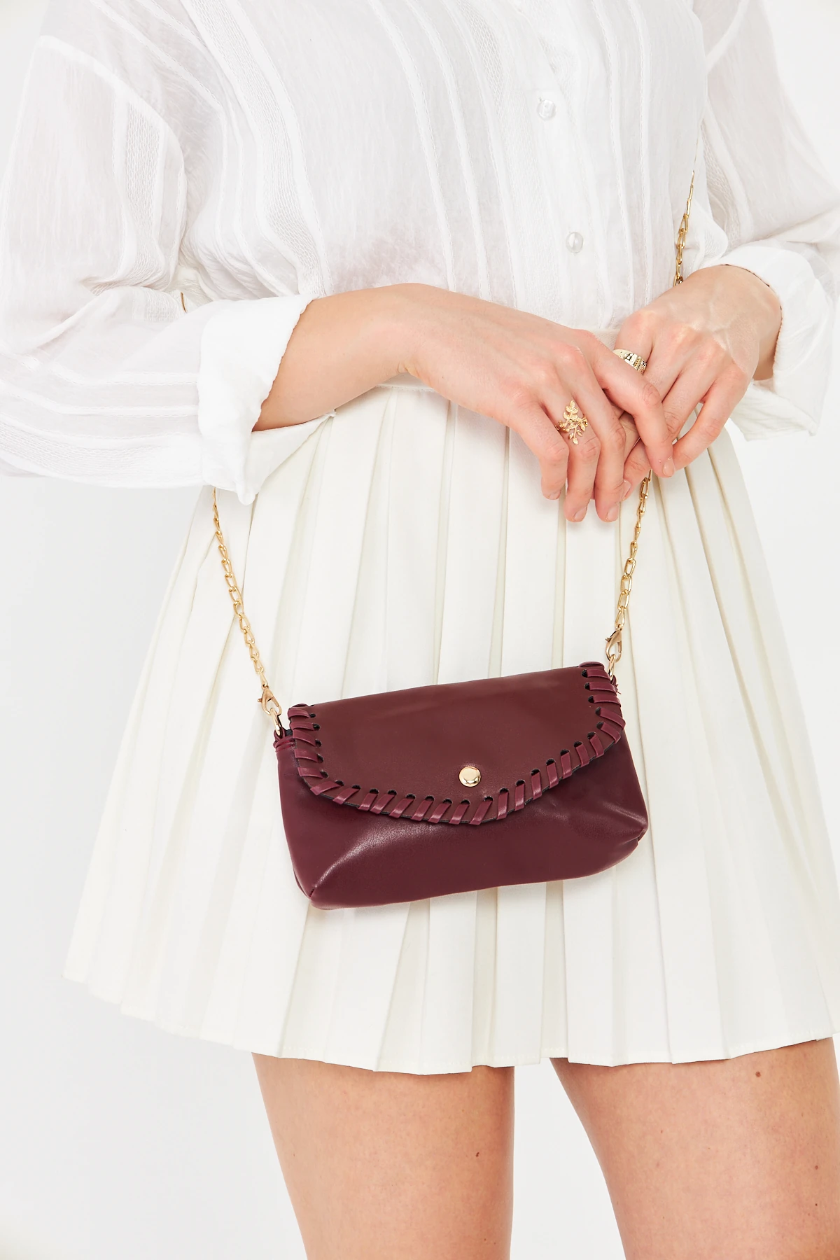 Allegra Zincirli Günlük Mini Kadın Omuz, Kol ve El Çantası - Bordo