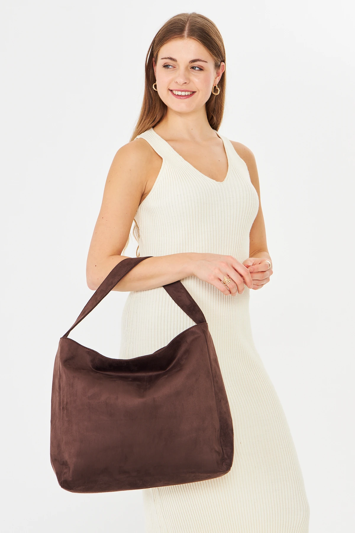 Lola Süet Salaş Omuz Çantası - Kahverengi