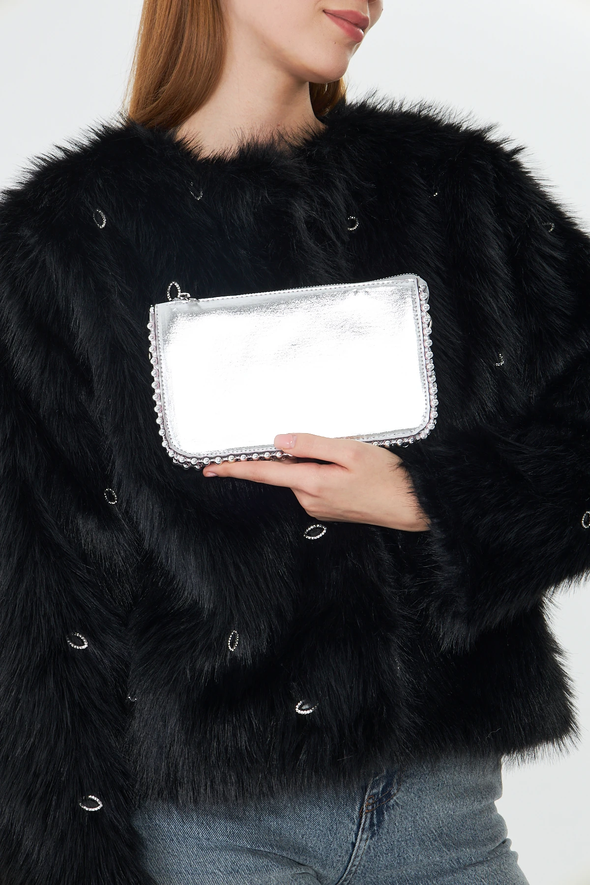 Feyora Zincir Askılı Boncuklu Kadın Omuz, Kol ve El Çantası - Gümüş