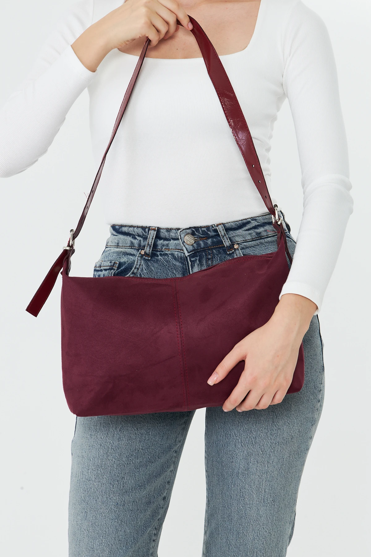 Metro Süet Kadın Omuz, Kol ve El Çantası - Bordo