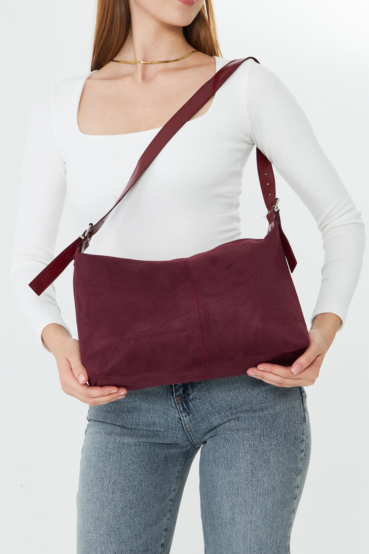 Metro Süet Kadın Omuz, Kol ve El Çantası - Bordo