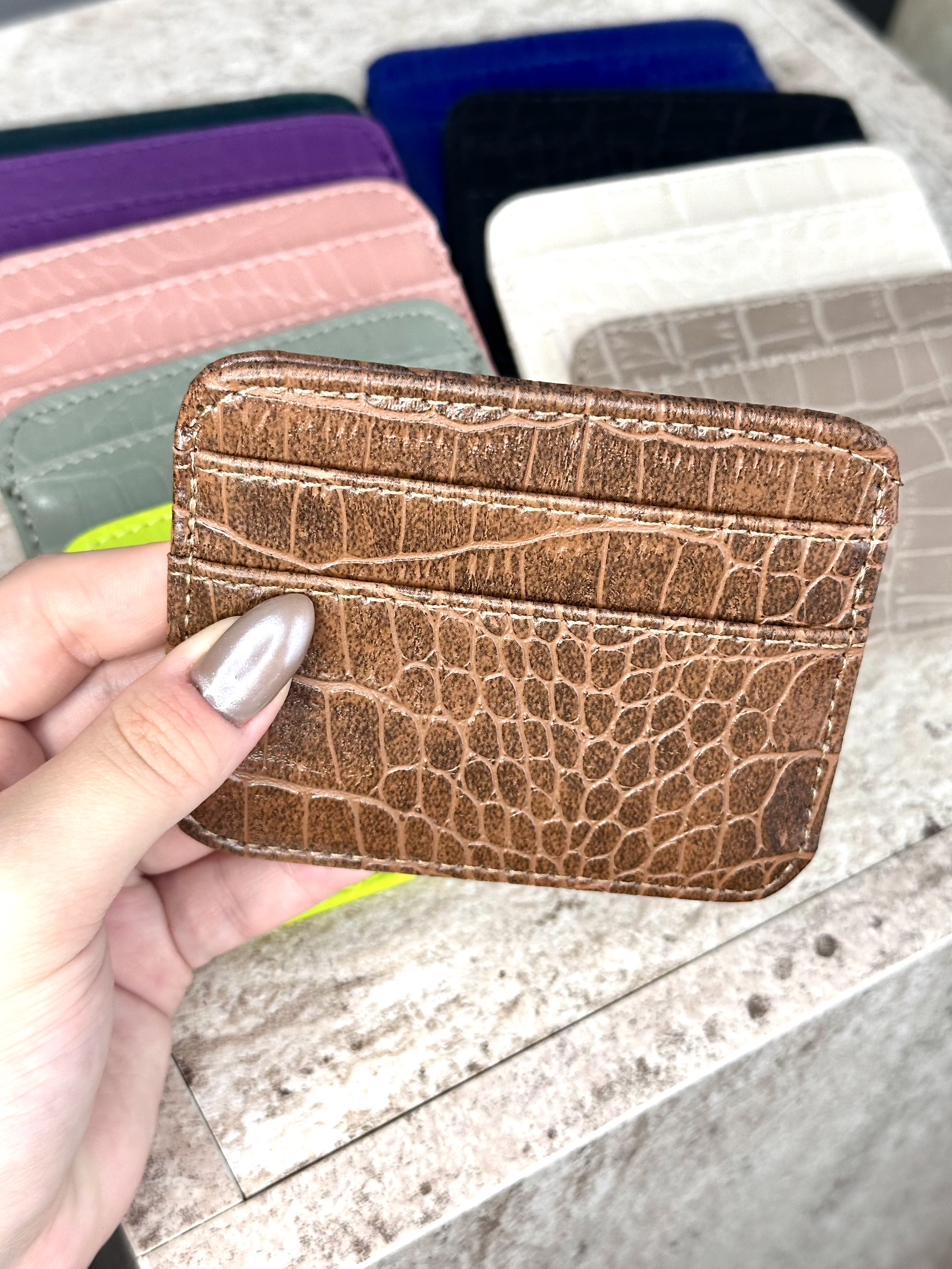 Dokulu Suni Deri, Kartlık - Kağıt Para Bölmeli Unisex Kartlık - Kahverengi