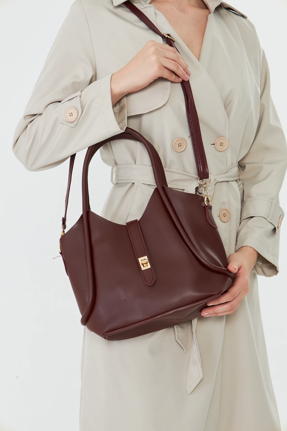 Arlina Çapraz Askılı Yavrulu Kadın Omuz, Kol ve El Çantası - Bordo