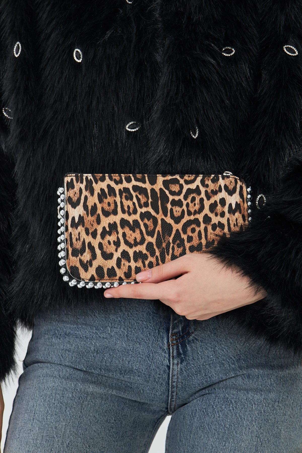 Feyora Zincir Askılı Boncuklu Kadın Omuz, Kol ve El Çantası - Leopar
