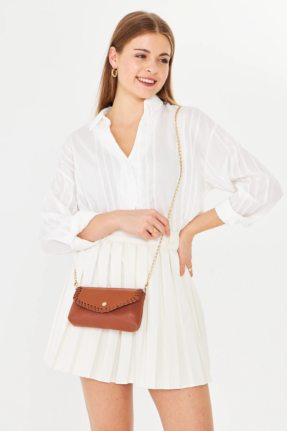 Allegra Zincirli Günlük Mini Kadın Omuz, Kol ve El Çantası - Taba