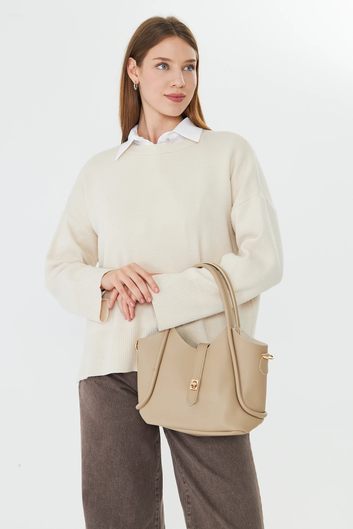 Arlina Çapraz Askılı Yavrulu Kadın Omuz, Kol ve El Çantası - Bej