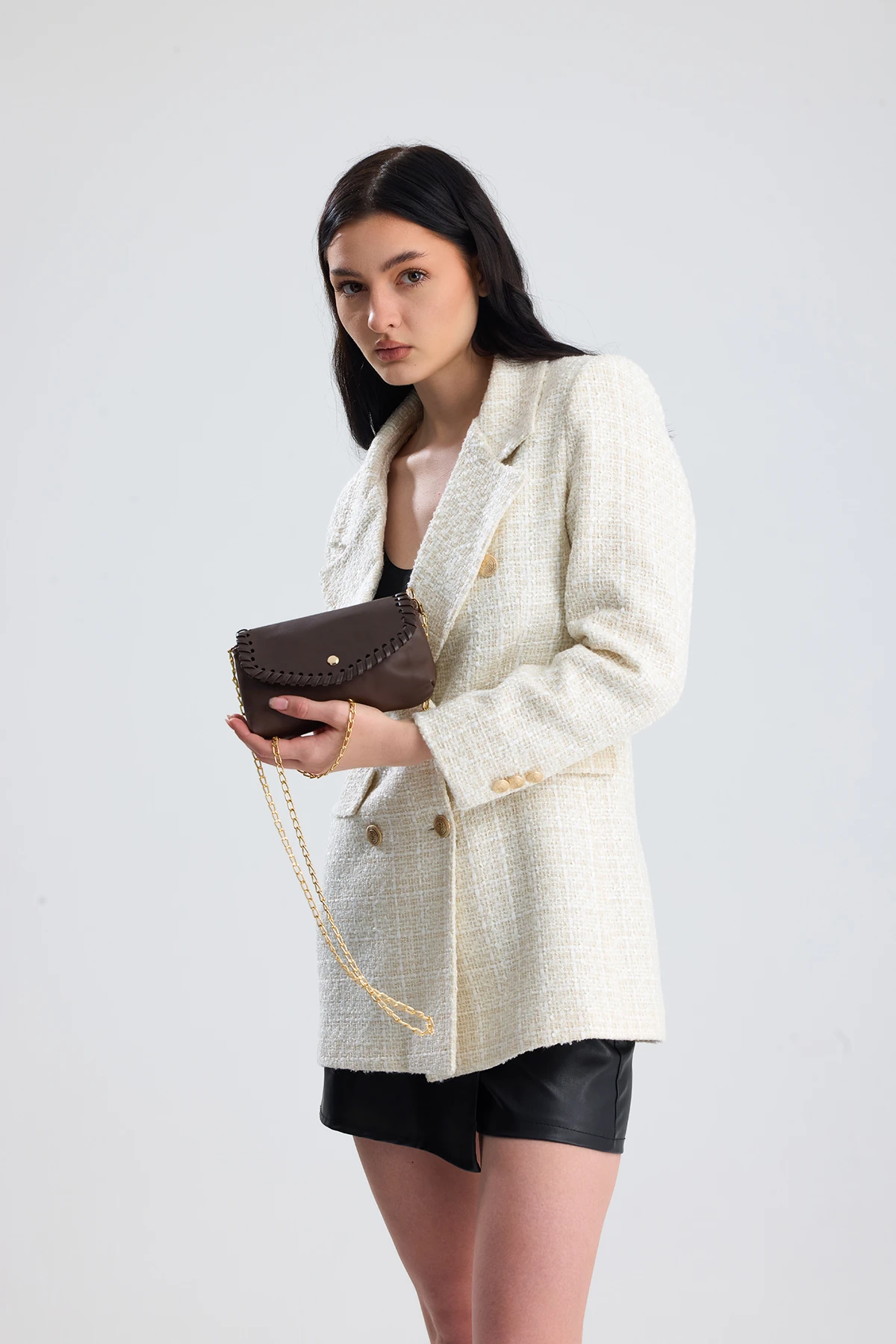 Allegra Zincirli Günlük Mini Kadın Omuz, Kol ve El Çantası - Kahverengi