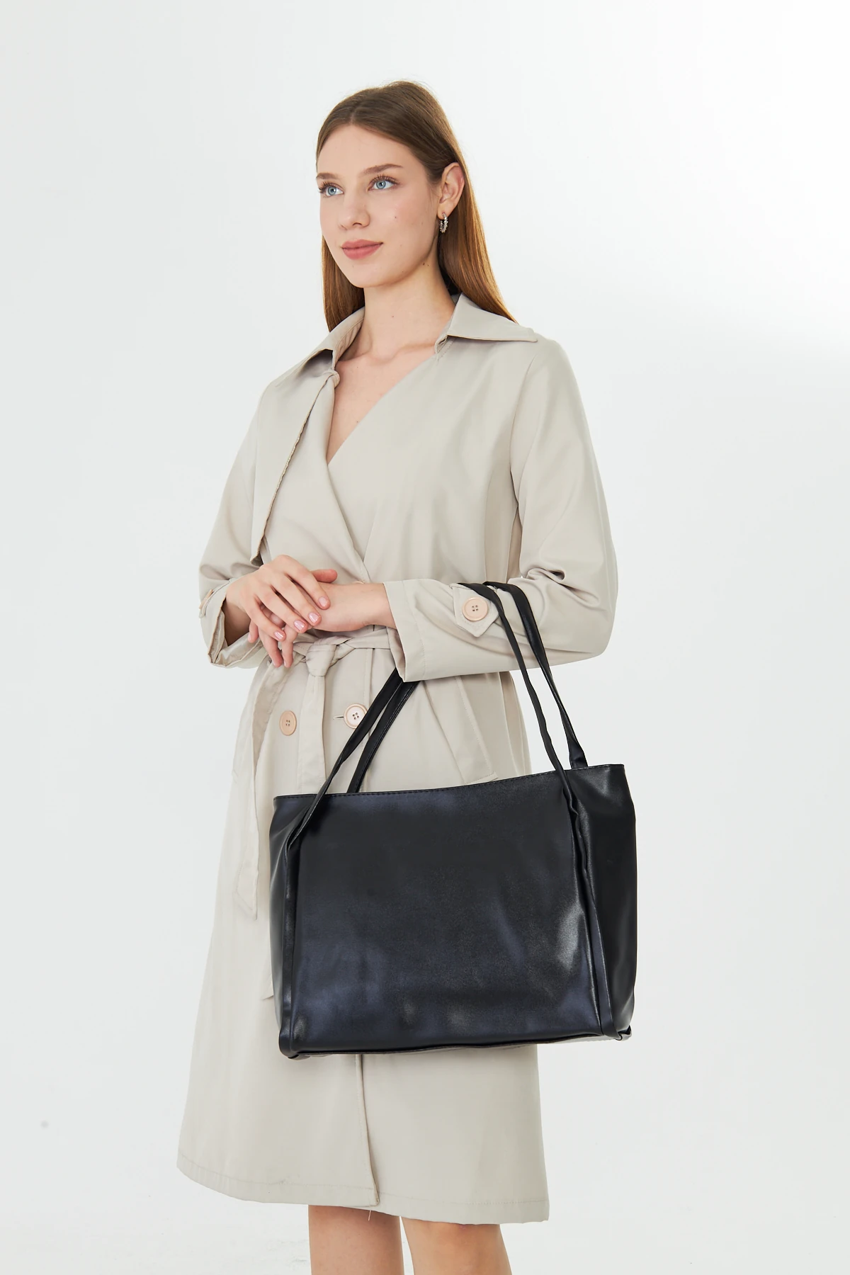 Esmarie Çift Saplı Salaş Kadın Omuz, Kol ve El Çantası - Siyah