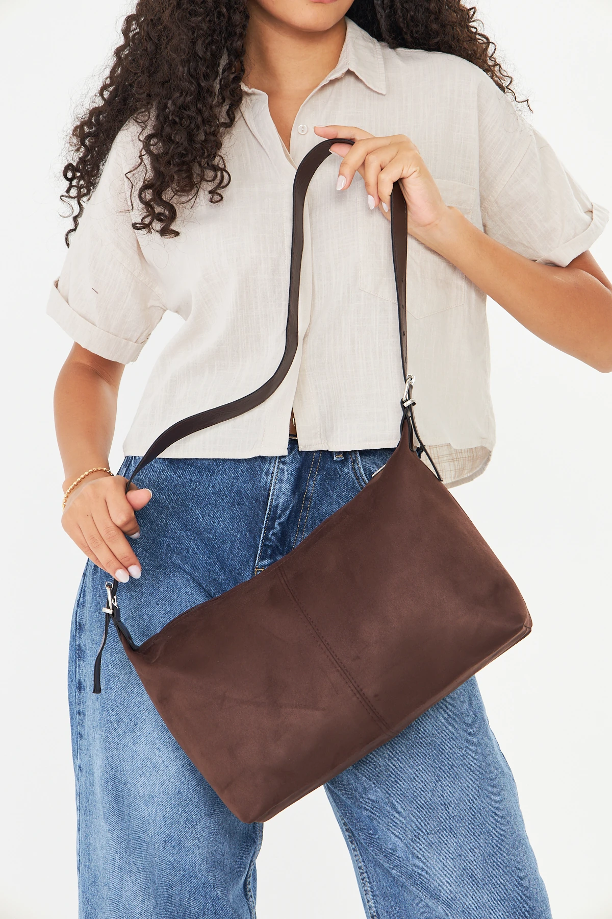 Metro Süet Kadın Omuz, Kol ve El Çantası - Kahverengi