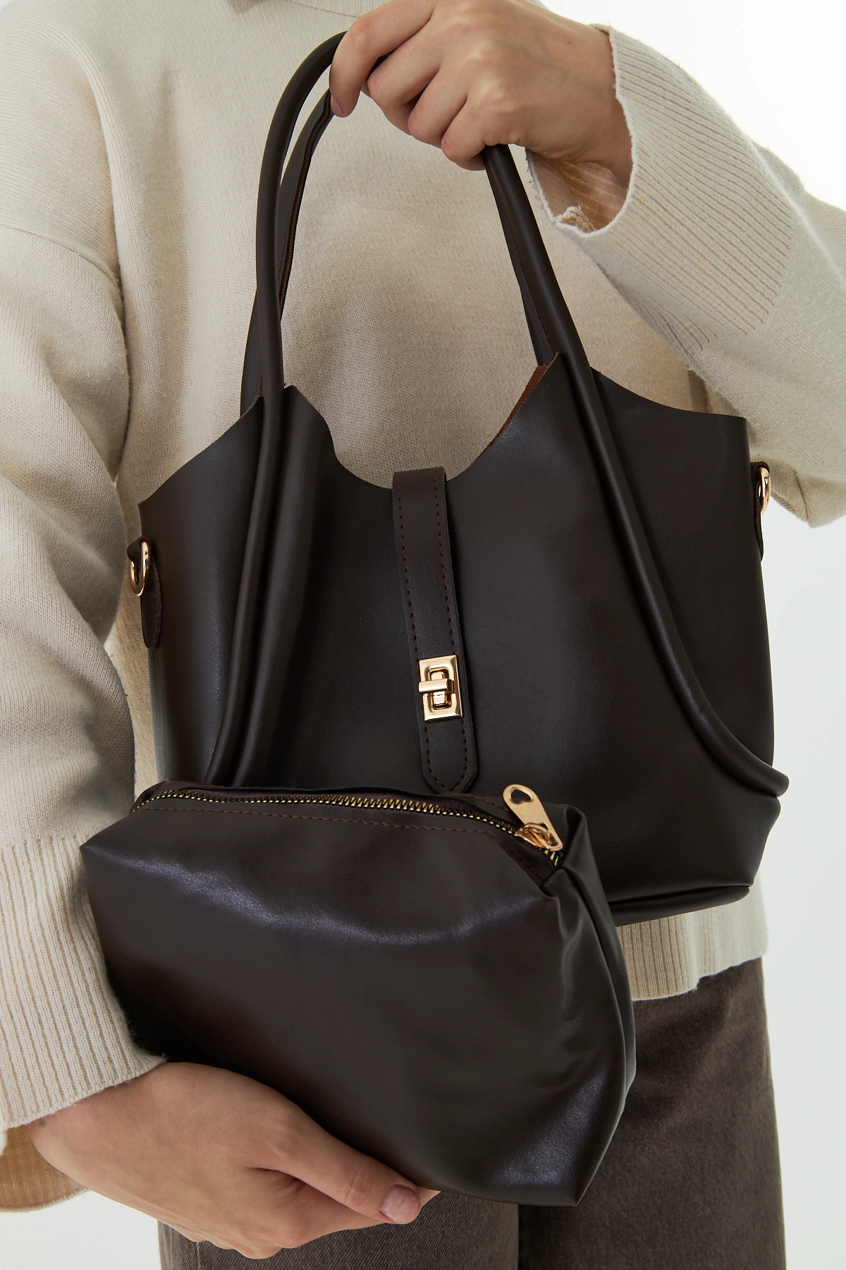 Arlina Çapraz Askılı Yavrulu Kadın Omuz, Kol ve El Çantası - Kahverengi