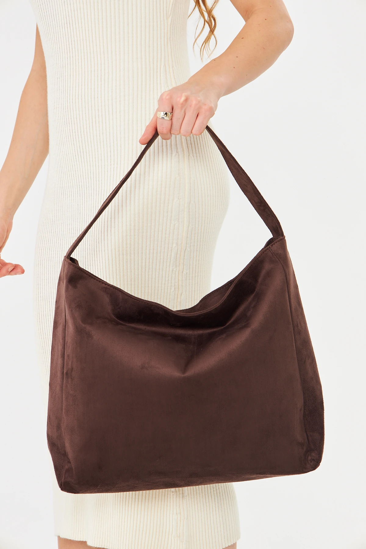 Lola Süet Salaş Omuz Çantası - Kahverengi