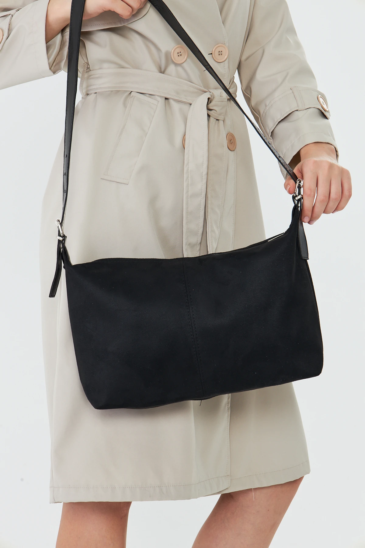 Metro Süet Kadın Omuz, Kol ve El Çantası - Siyah