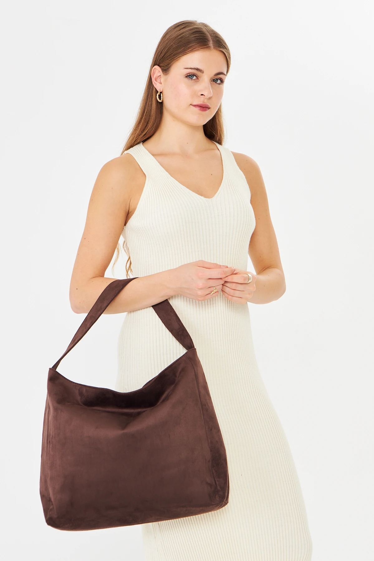 Lola Süet Salaş Omuz Çantası - Kahverengi