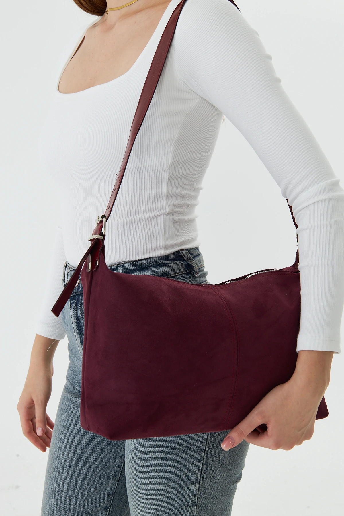 Metro Süet Kadın Omuz, Kol ve El Çantası - Bordo