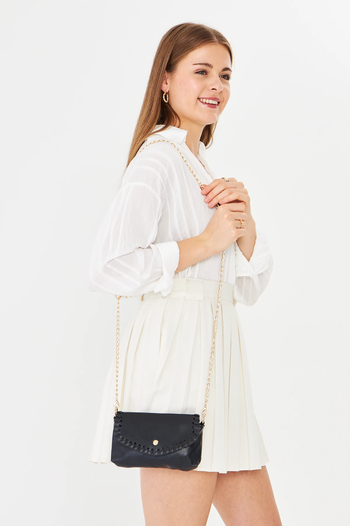 Allegra Zincirli Günlük Mini Kadın Omuz, Kol ve El Çantası - Siyah