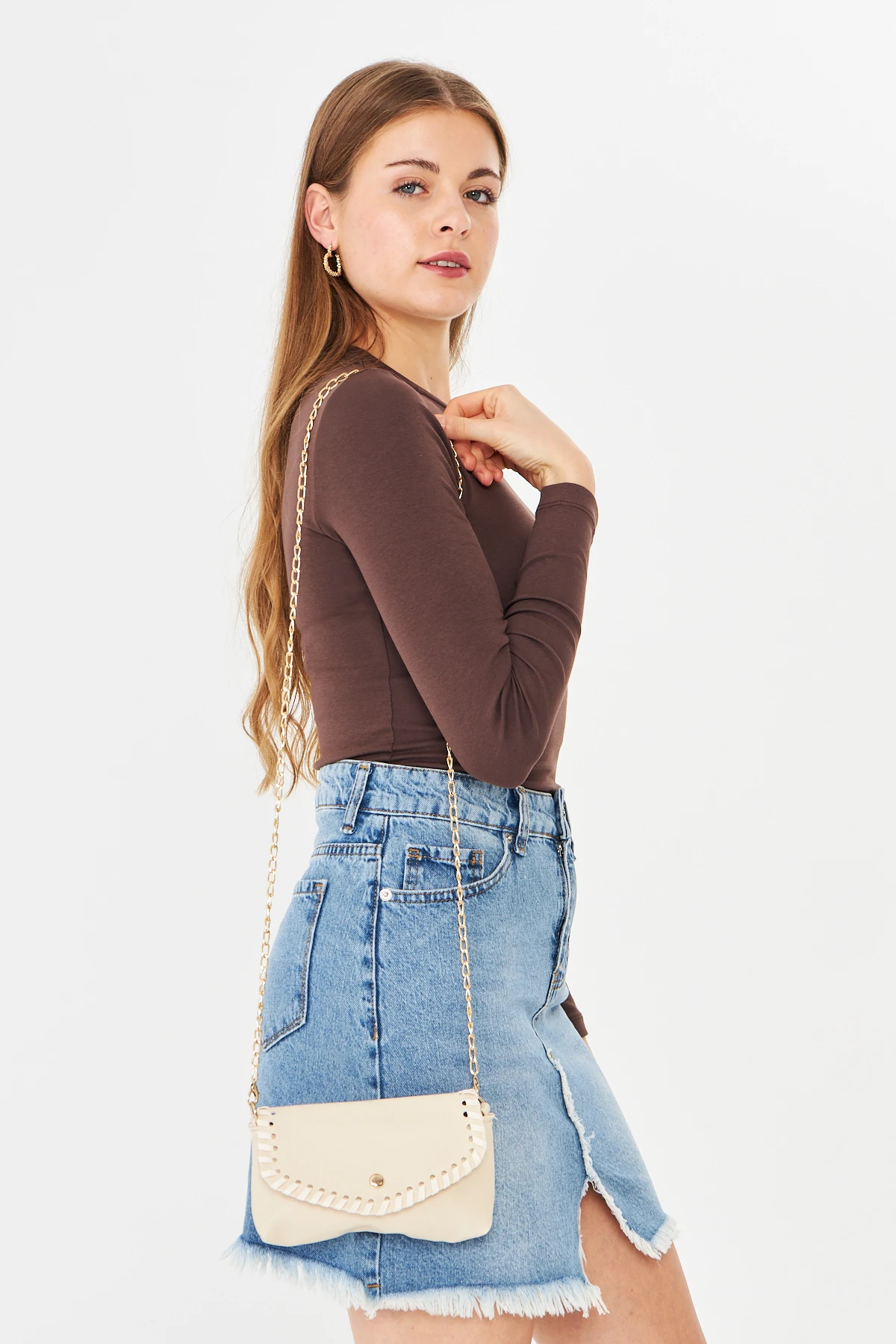 Allegra Zincirli Günlük Mini Kadın Omuz, Kol ve El Çantası - Bej