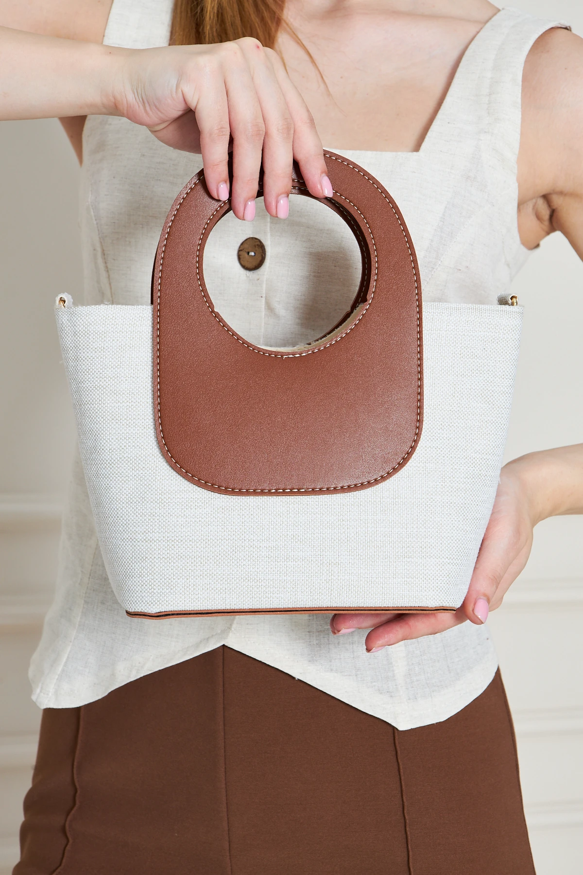 Almaria Kanvas Yavrulu Kadın El, Kol ve Omuz Çantası - Taba