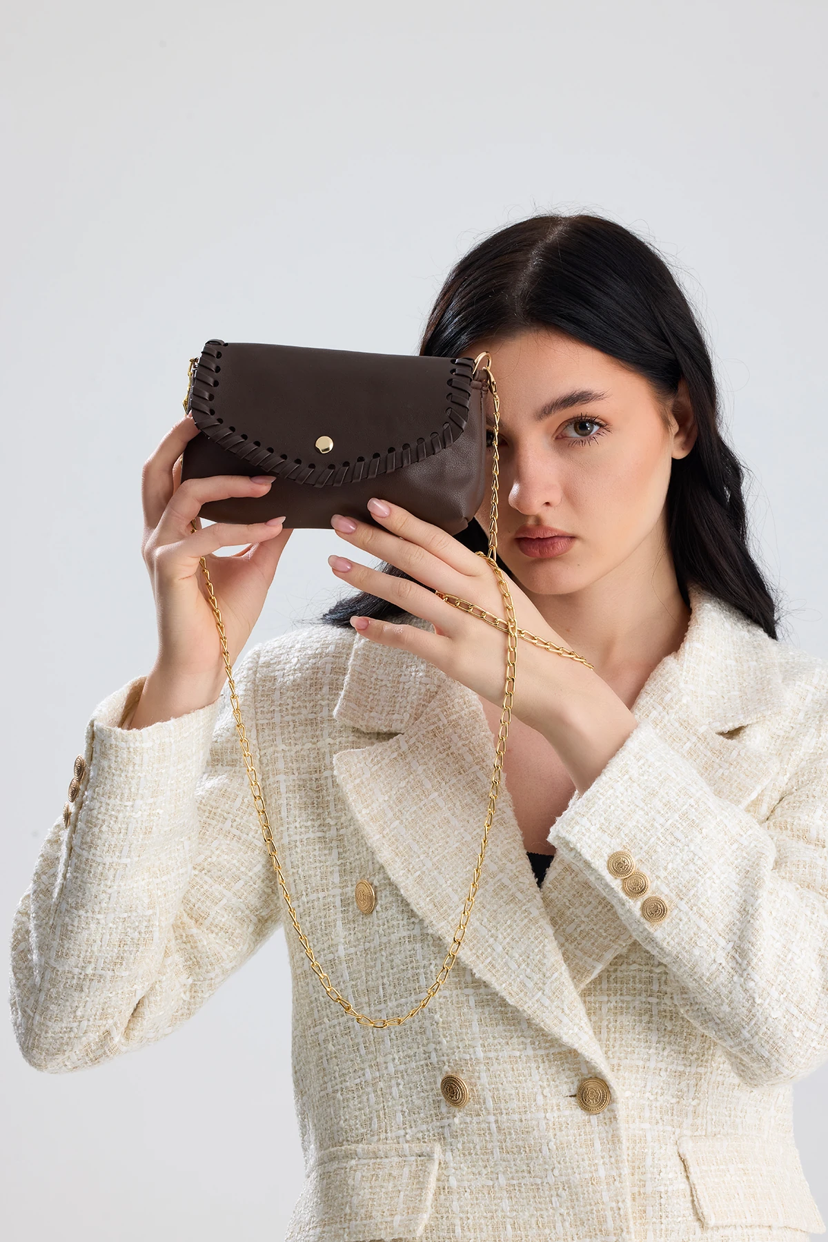 Allegra Zincirli Günlük Mini Kadın Omuz, Kol ve El Çantası - Kahverengi