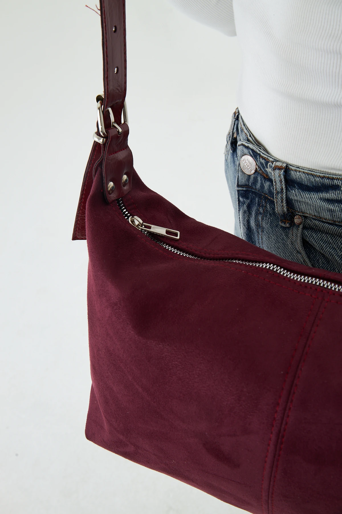 Metro Süet Kadın Omuz, Kol ve El Çantası - Bordo