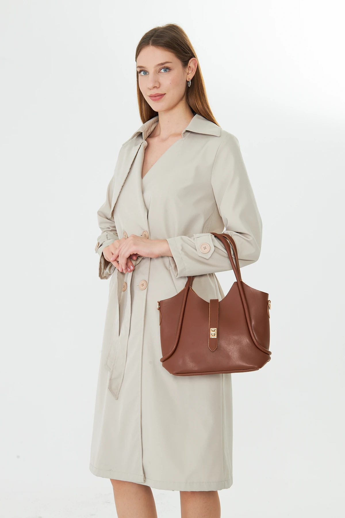 Arlina Çapraz Askılı Yavrulu Kadın Omuz, Kol ve El Çantası - Taba