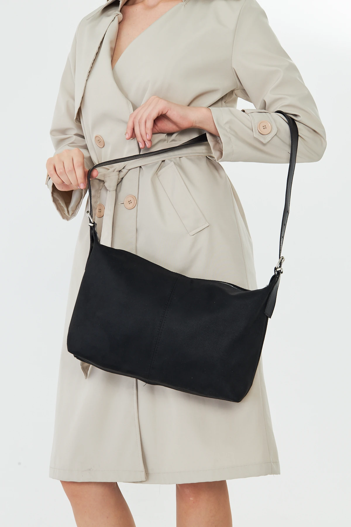 Metro Süet Kadın Omuz, Kol ve El Çantası - Siyah