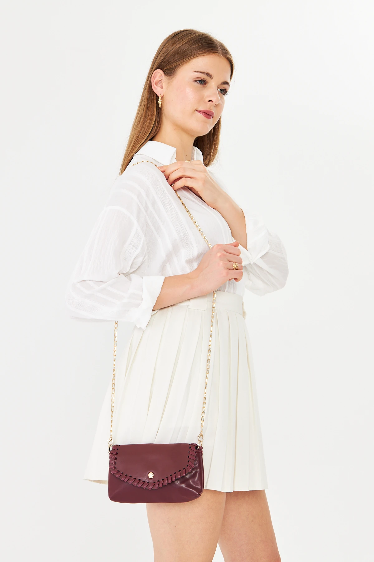 Allegra Zincirli Günlük Mini Kadın Omuz, Kol ve El Çantası - Bordo