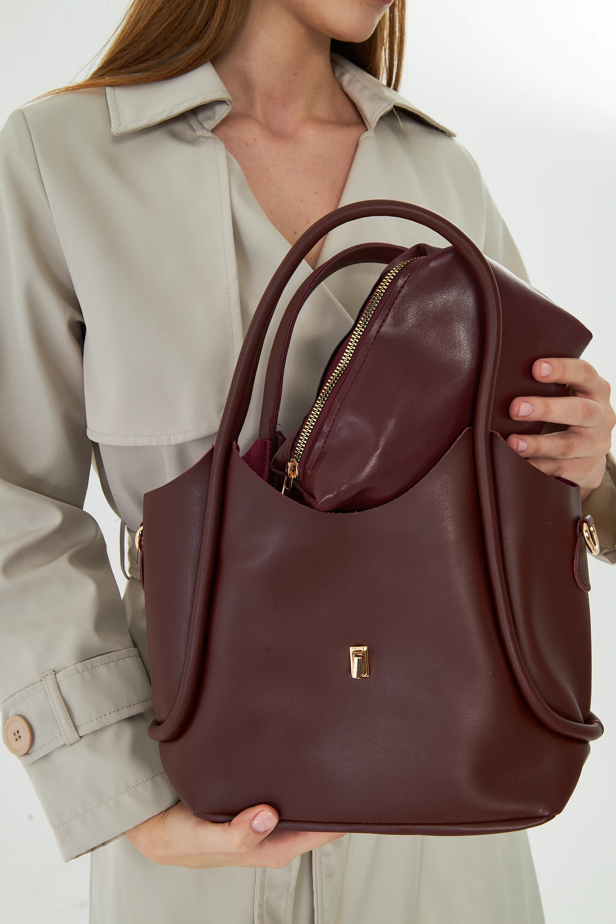 Arlina Çapraz Askılı Yavrulu Kadın Omuz, Kol ve El Çantası - Bordo