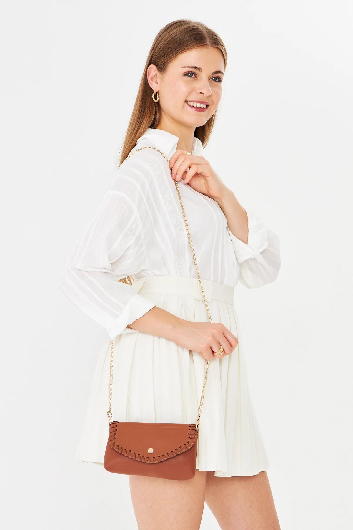 Allegra Zincirli Günlük Mini Kadın Omuz, Kol ve El Çantası - Taba