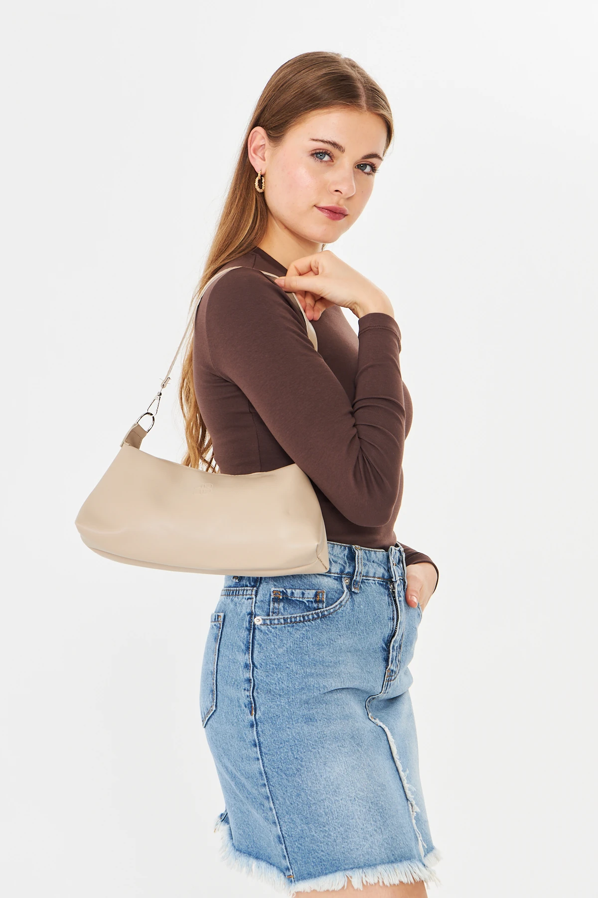 Lumira Mini Baget Kadın Omuz, Kol ve El Çantası - Bej