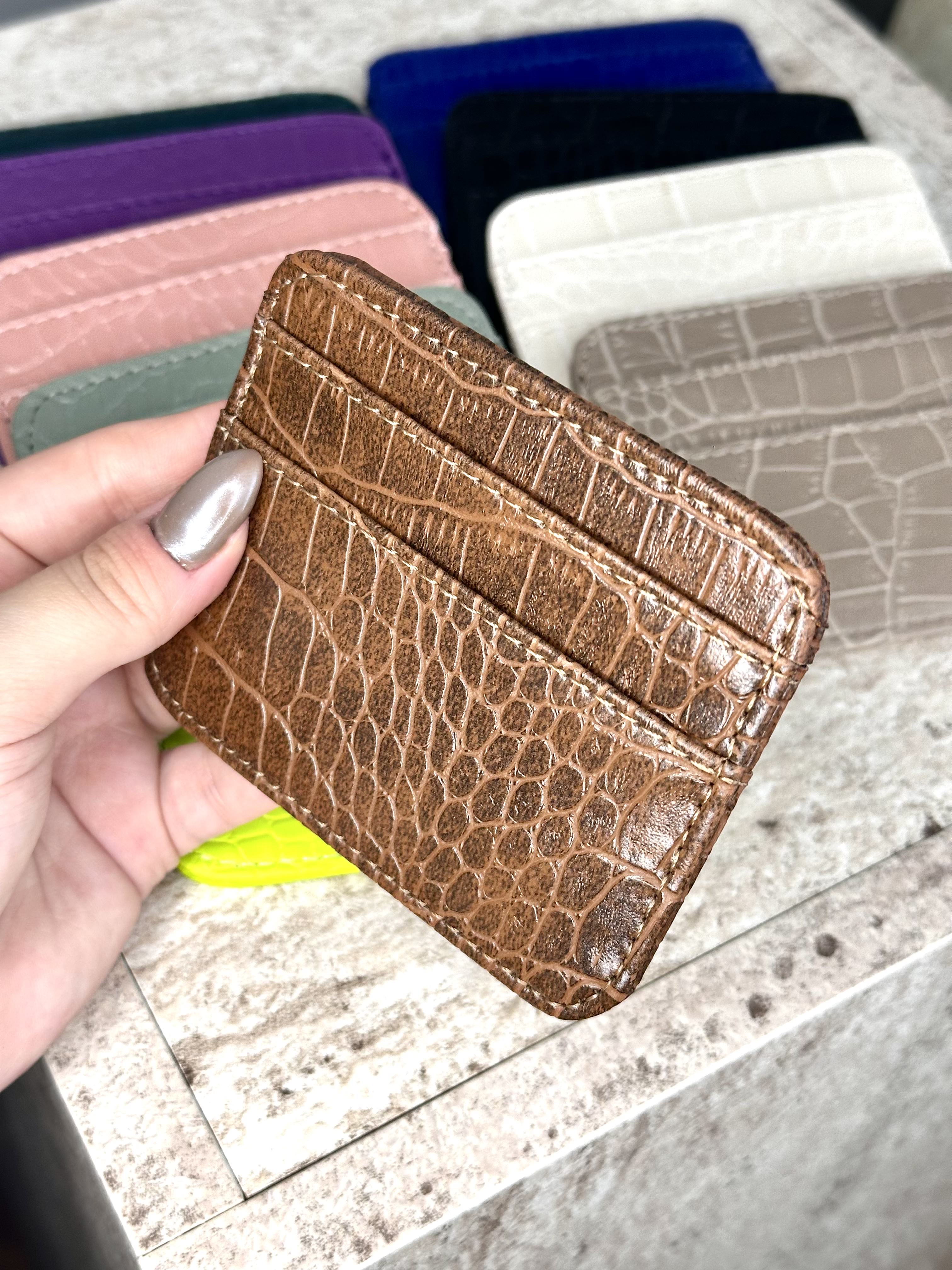 Dokulu Suni Deri, Kartlık - Kağıt Para Bölmeli Unisex Kartlık - Kahverengi