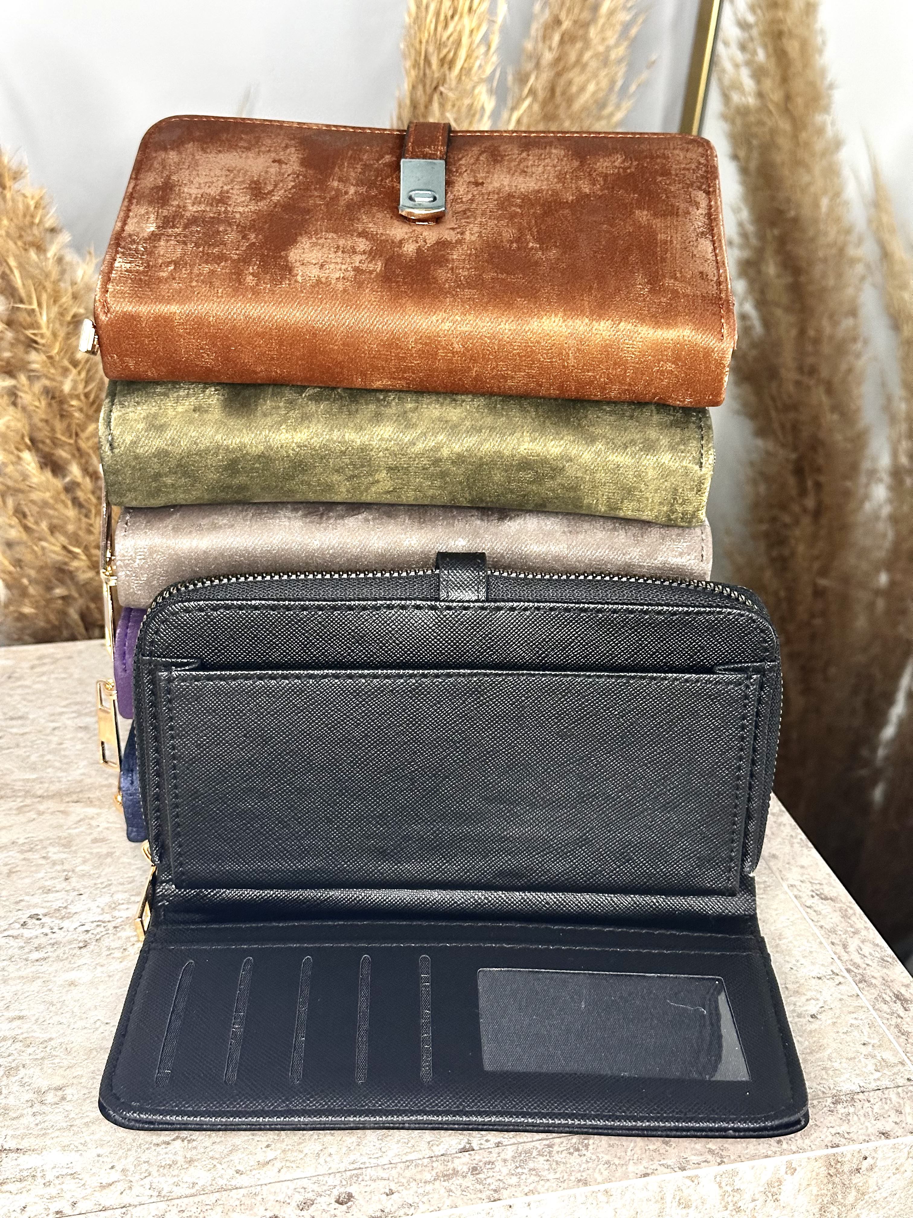 Suet Kadın Çıtçıtlı Cüzdan - Fermuarlı Telefon, Kağıt ve Bozuk Para Bölmeli