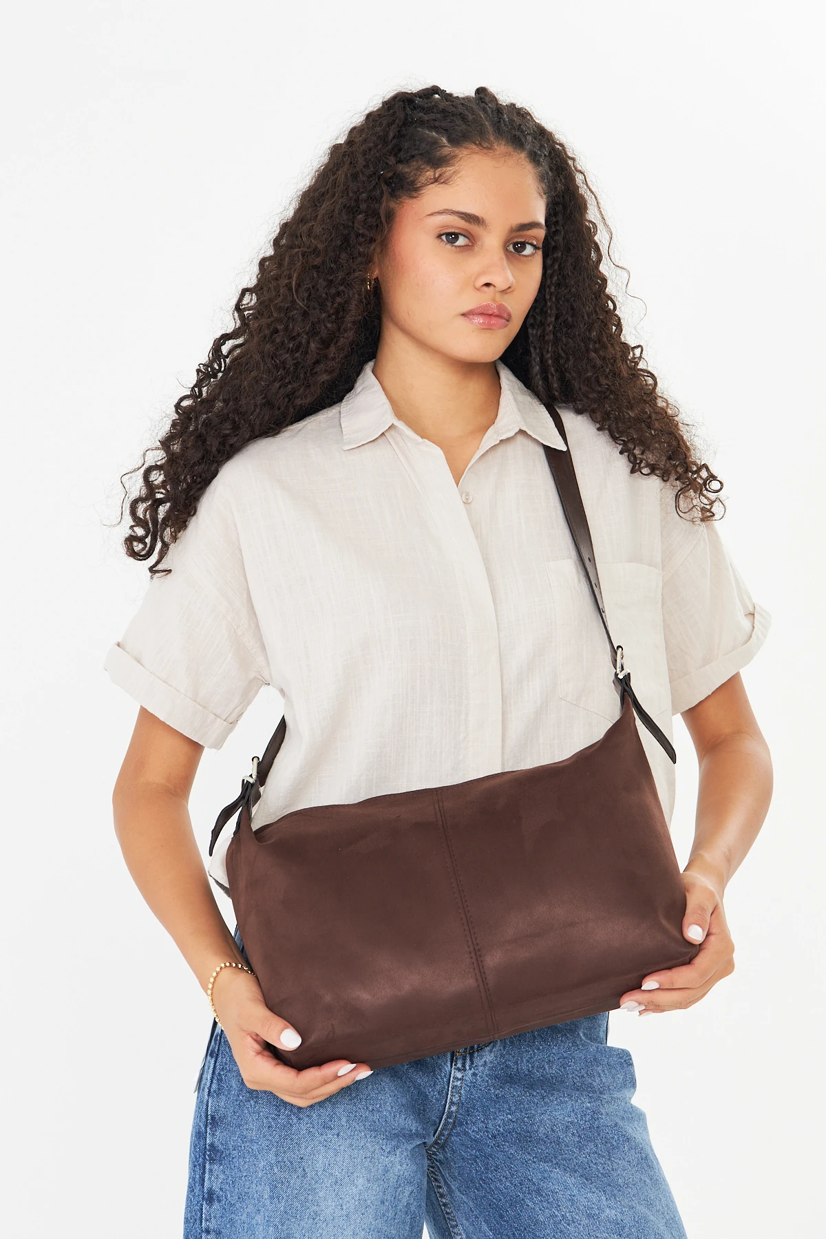 Metro Süet Kadın Omuz, Kol ve El Çantası - Kahverengi