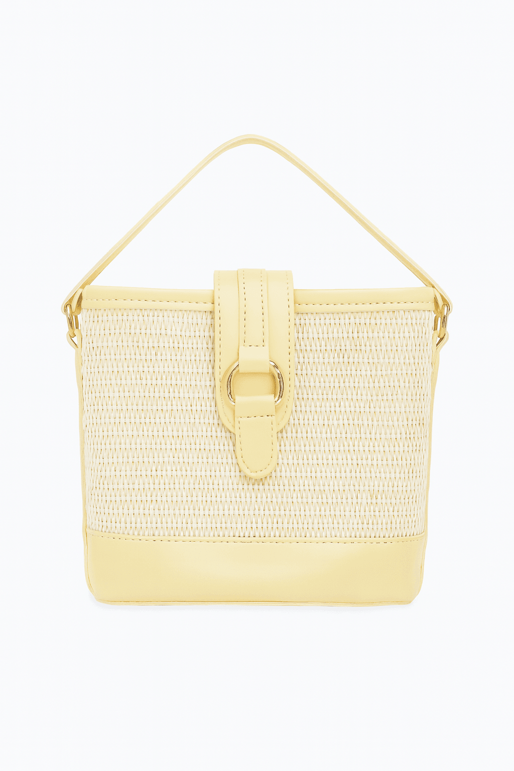 Bella Hasır Modern Tasarım Tokalı Kadın El Ve Omuz Çantası - Butter Yellow