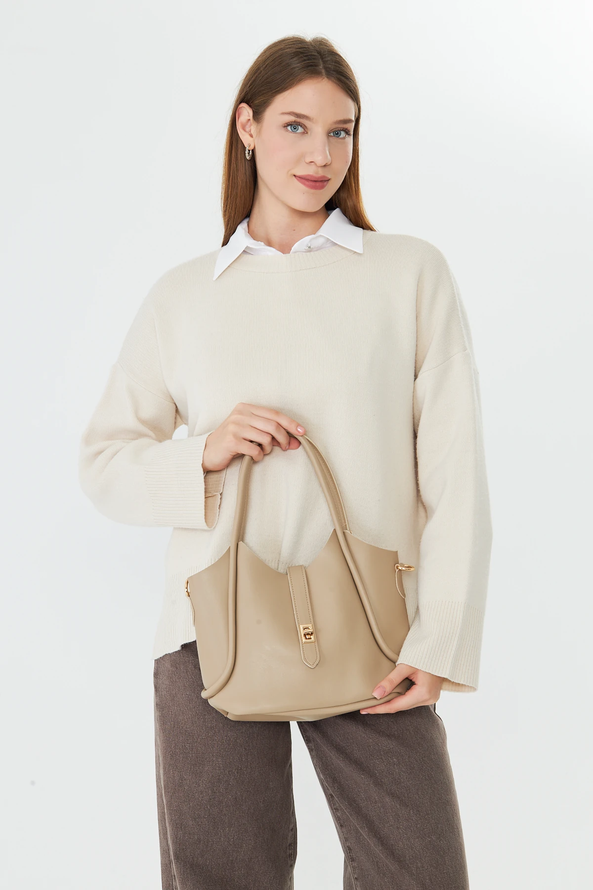 Arlina Çapraz Askılı Yavrulu Kadın Omuz, Kol ve El Çantası - Bej