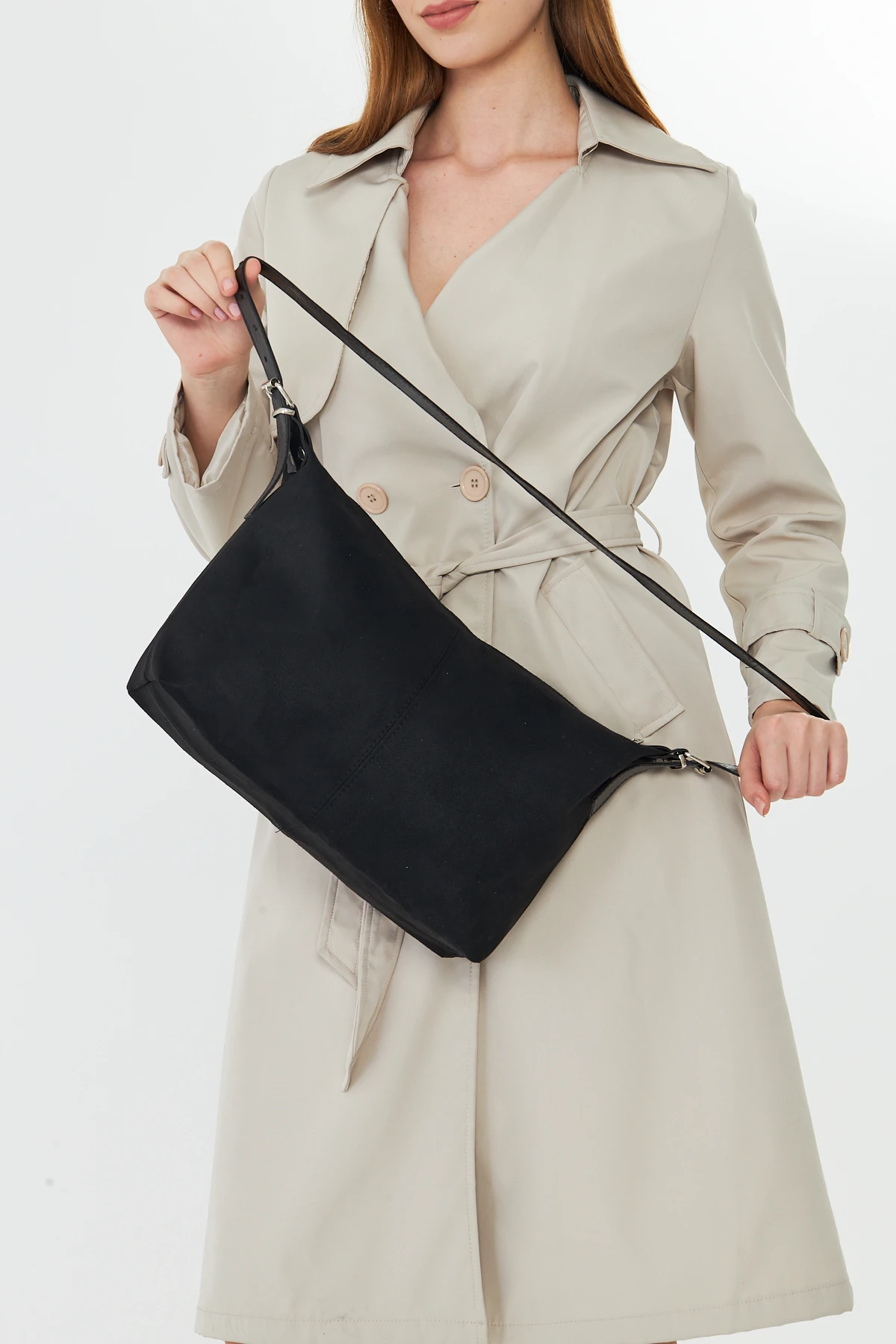 Metro Süet Kadın Omuz, Kol ve El Çantası - Siyah