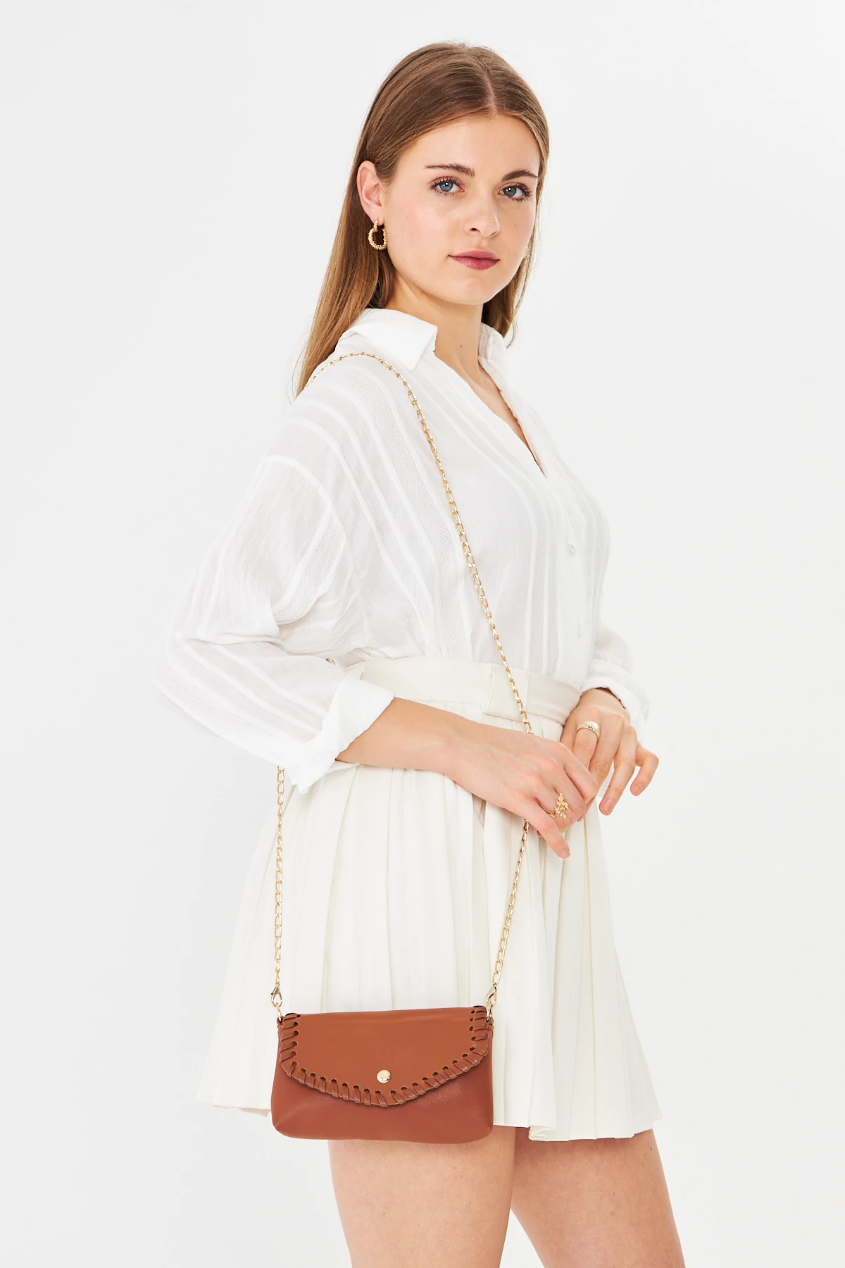 Allegra Zincirli Günlük Mini Kadın Omuz, Kol ve El Çantası - Taba