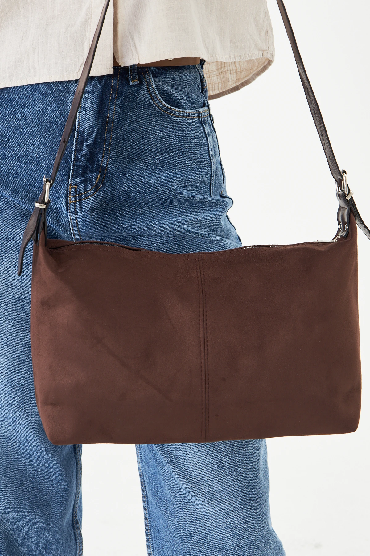 Metro Süet Kadın Omuz, Kol ve El Çantası - Kahverengi