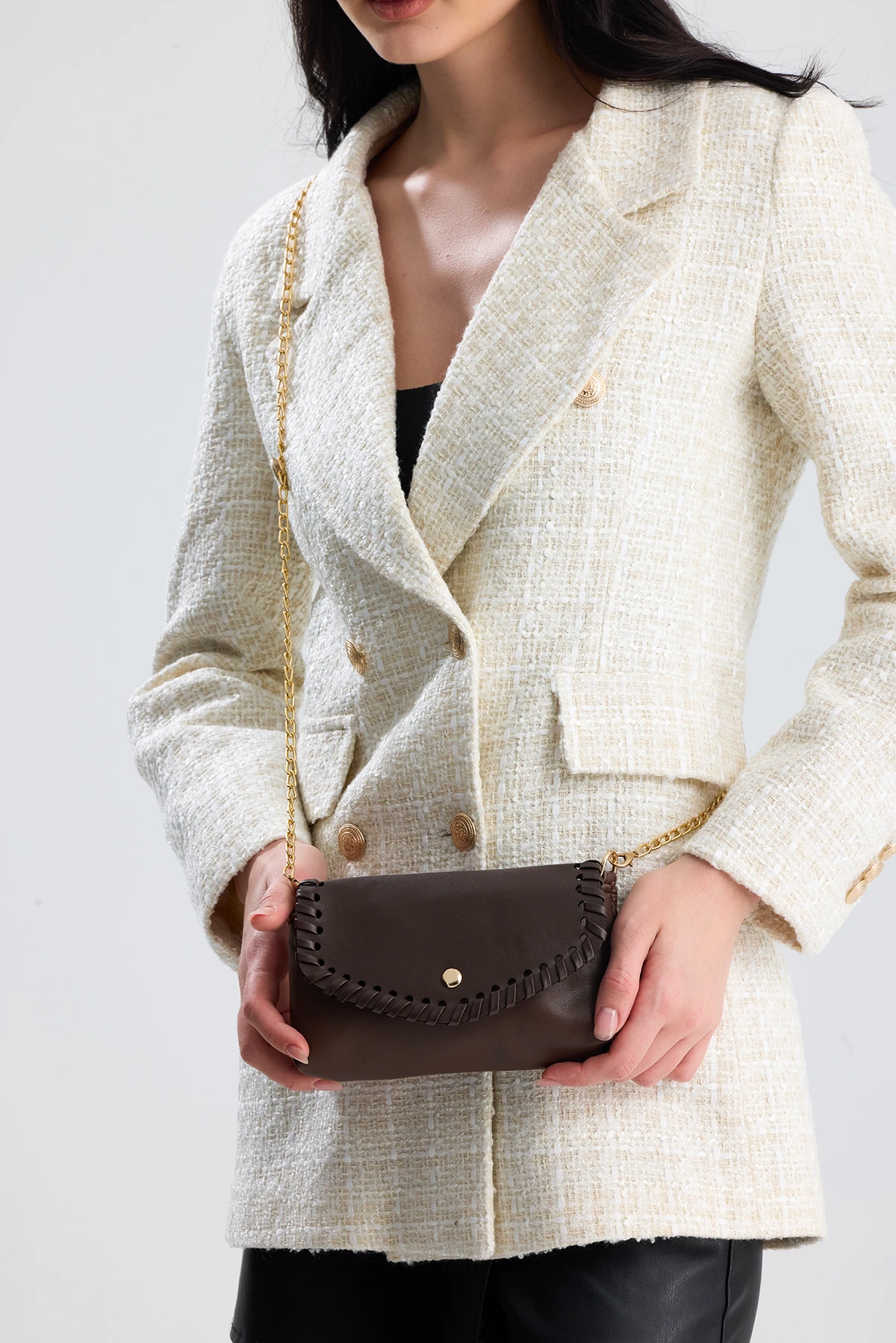 Allegra Zincirli Günlük Mini Kadın Omuz, Kol ve El Çantası - Kahverengi