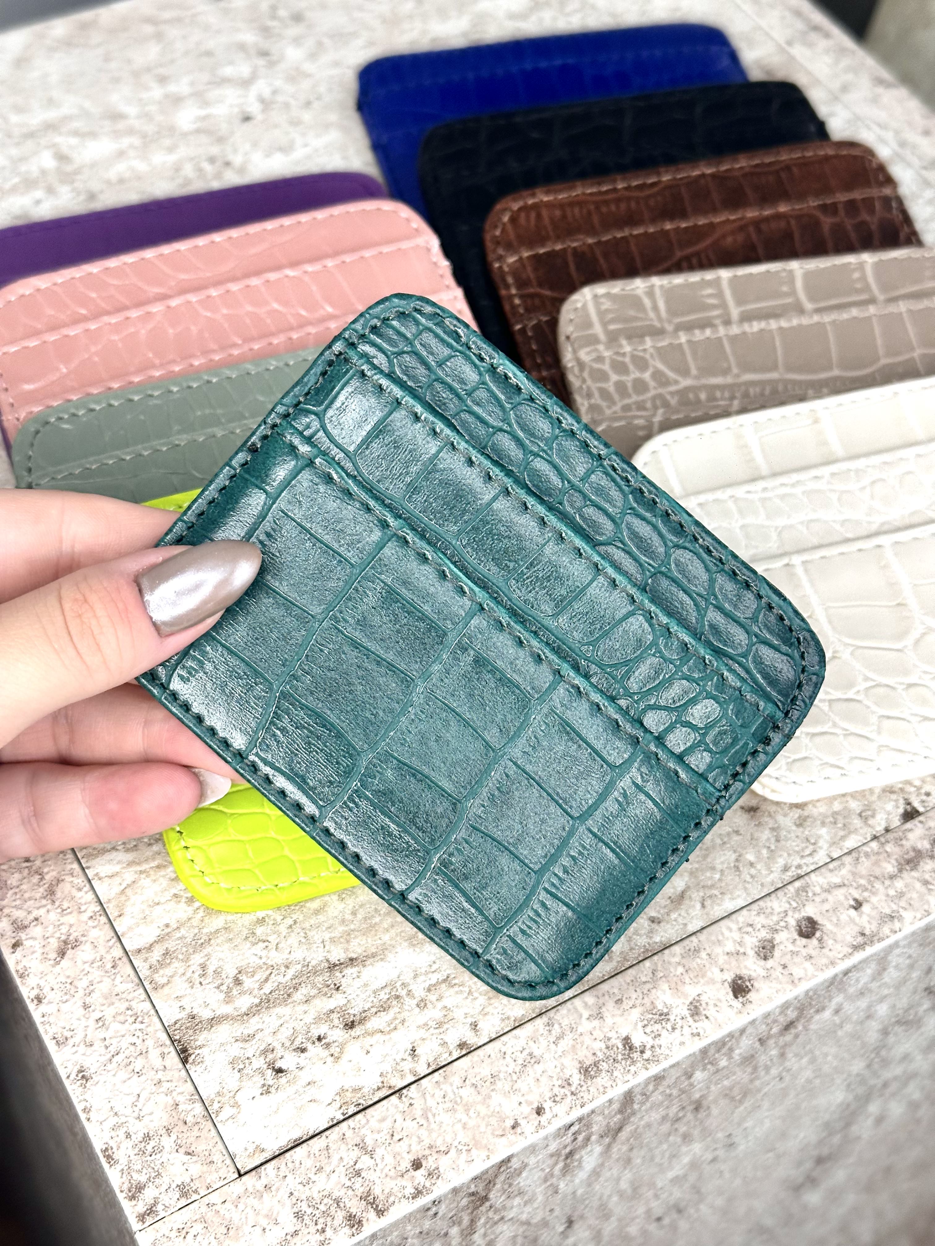 Dokulu Suni Deri, Kartlık - Kağıt Para Bölmeli Unisex Kartlık - Haki