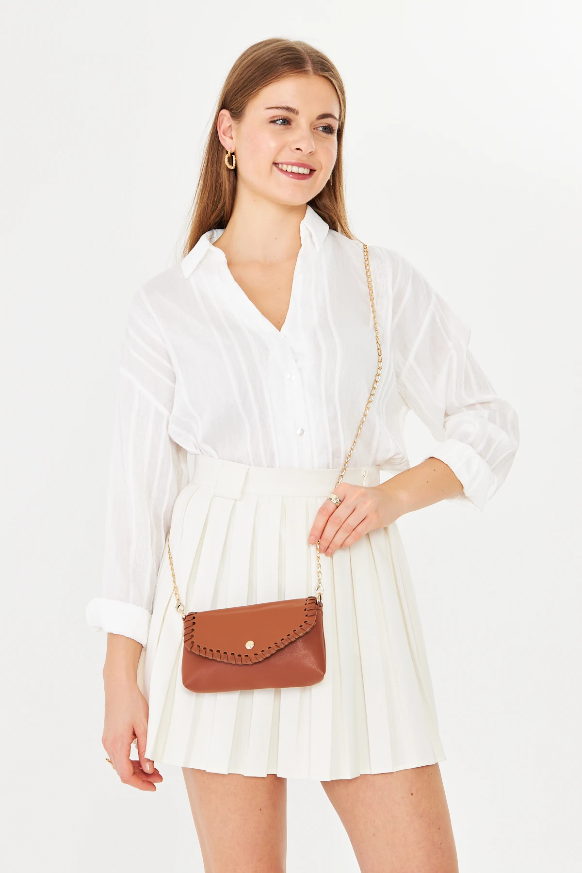 Allegra Zincirli Günlük Mini Kadın Omuz, Kol ve El Çantası - Taba