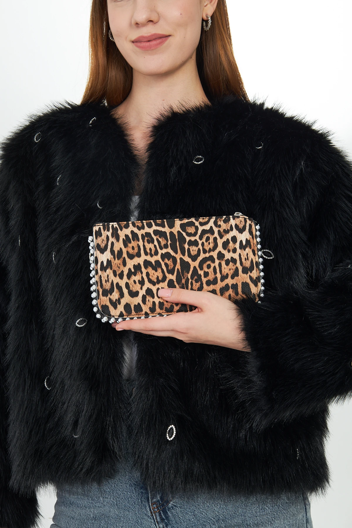 Feyora Zincir Askılı Boncuklu Kadın Omuz, Kol ve El Çantası - Leopar