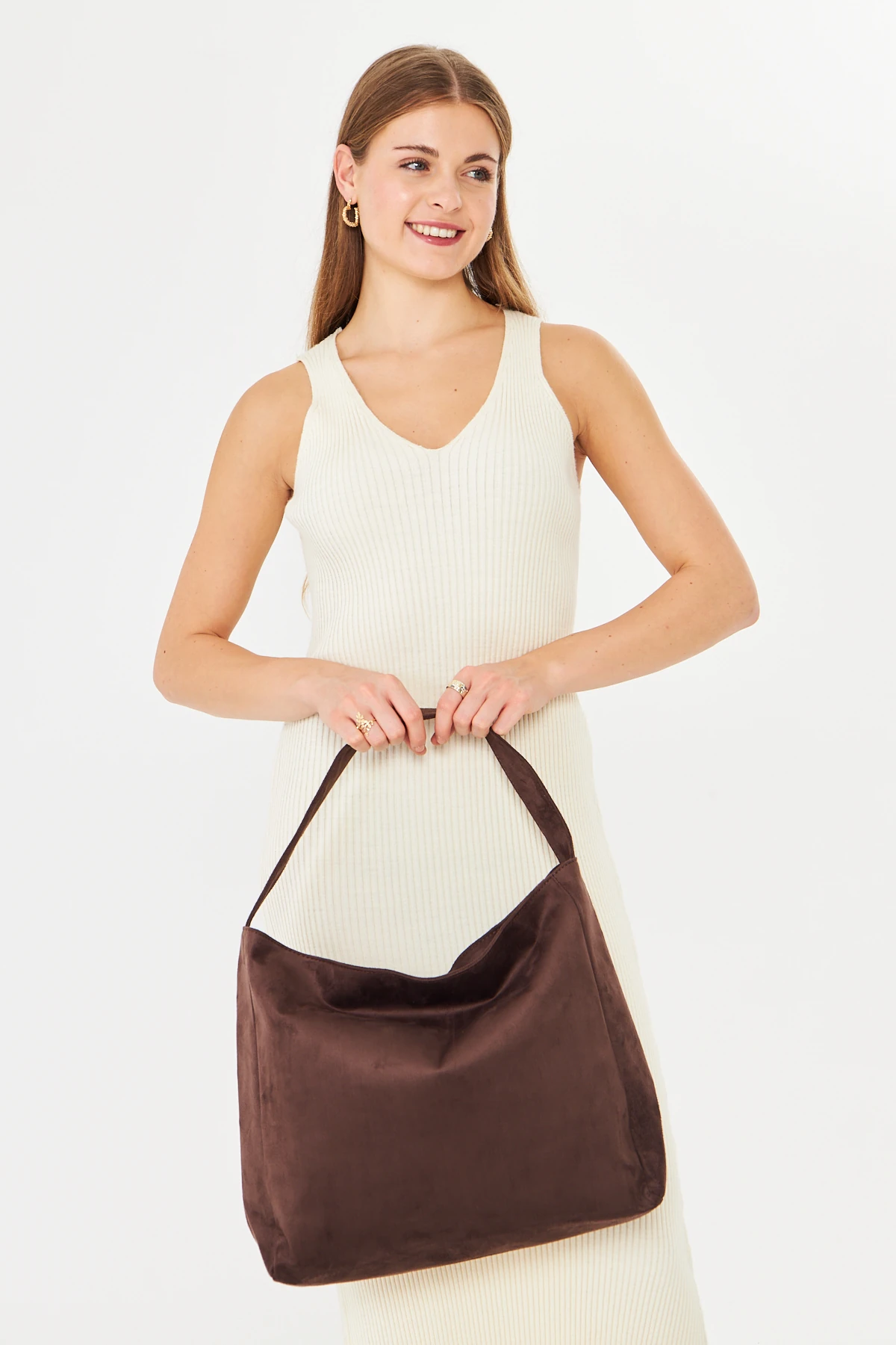 Lola Süet Salaş Omuz Çantası - Kahverengi