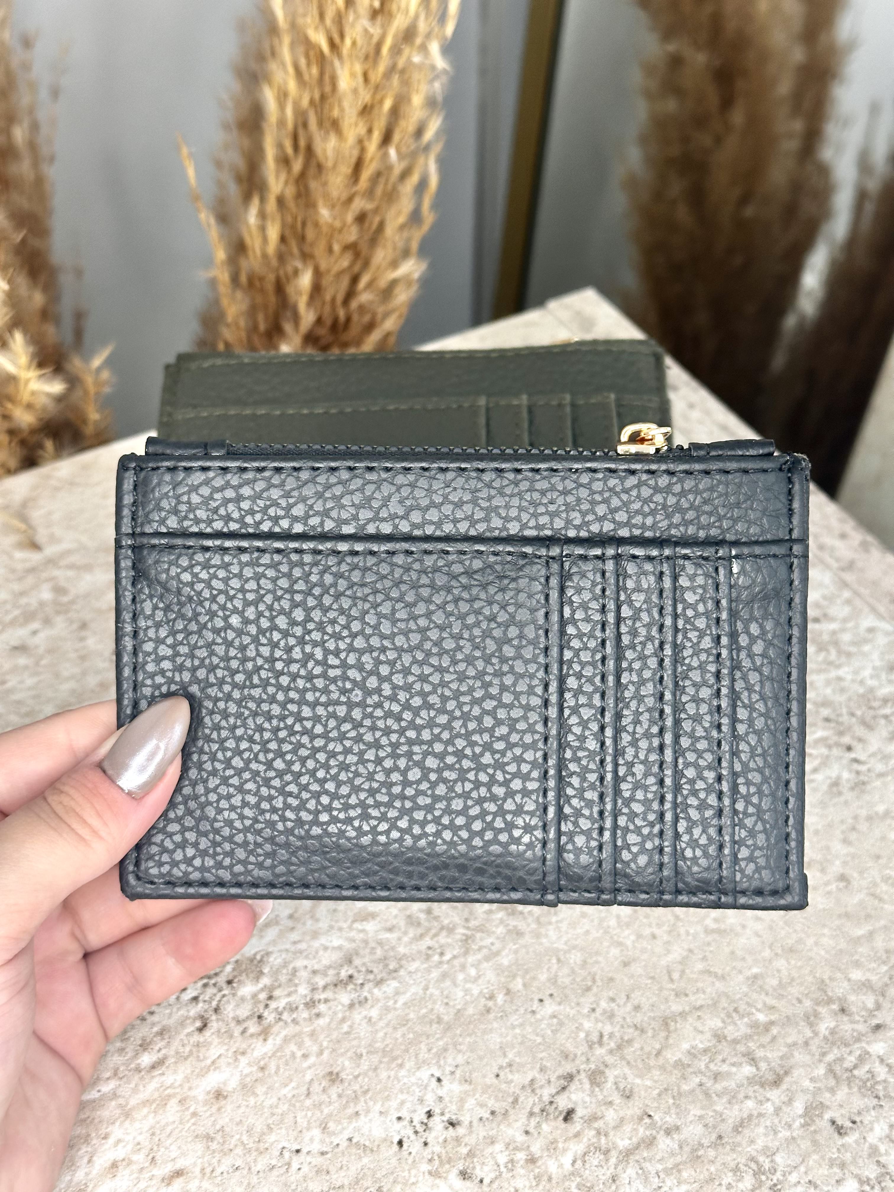 Suni Deri Kadın Kartlık - Fermuarlı Kartlık ve Para Bölmeli - Siyah